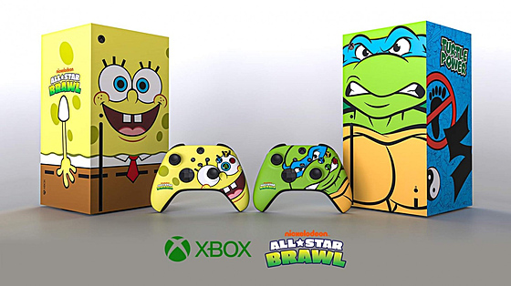 Xbox Series X v motivech Spongeboba a Želv Ninja