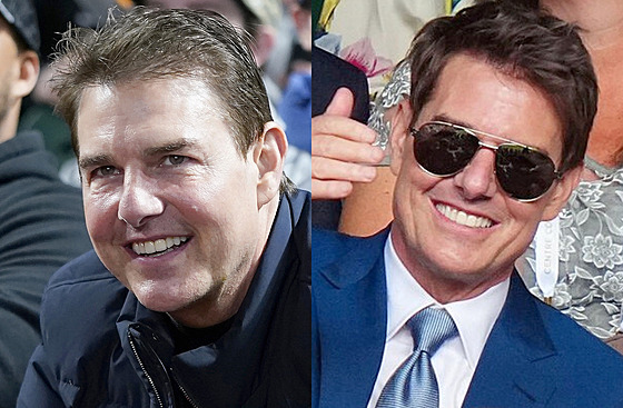 Tom Cruise v íjnu (vlevo) a v ervenci 2021