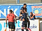 Jean David Beauguel slaví rozhodující gól v zápase 11. kola Fortuna ligy proti...