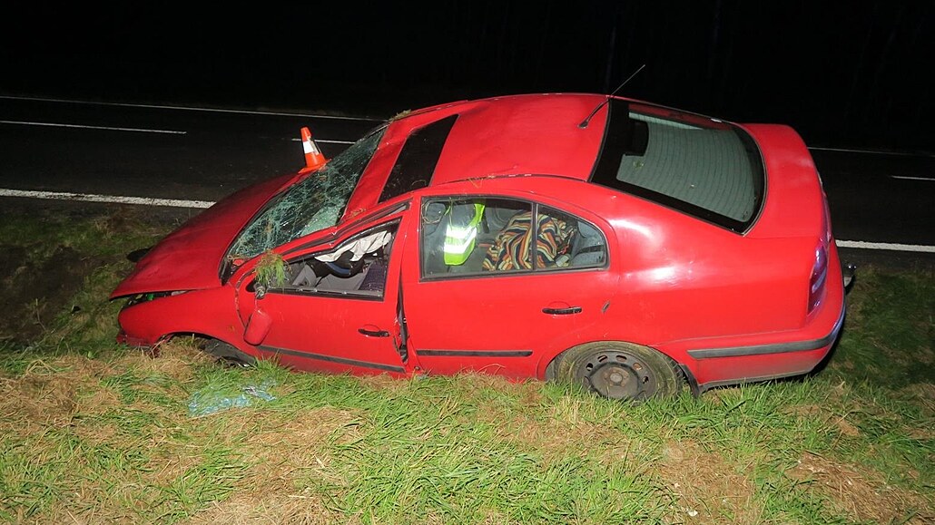Starší řidič za jízdy lovil mouchu, nabourané auto zůstalo v příkopu