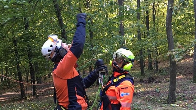 V lese na Brněnsku spadla dívka z koně, do nemocnice ji transportoval vrtulník. (9. října 2021)