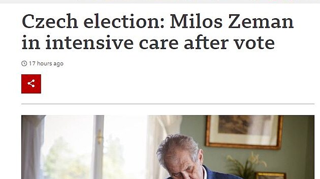 O hospitalizaci eskho prezidenta Miloe Zemana referovala i stanice BBC.
