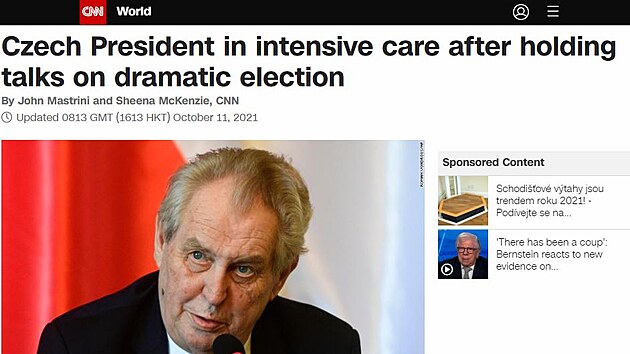 O hospitalizaci eskho prezidenta Miloe Zemana referovala i stanice CNN.
