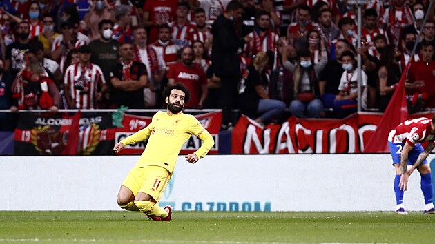 Mohammed Salah (Liverpoolu) se raduje z glu na hiti Atltika Madrid.