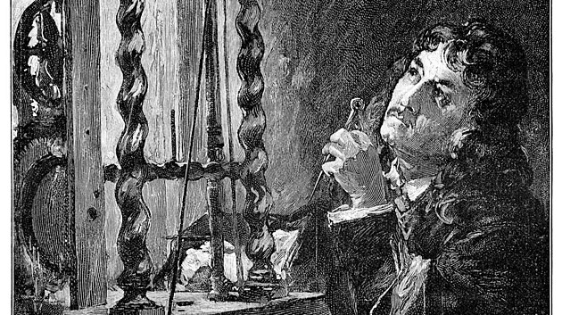 Holandský astronom Christiaan Huygen při práci na kyvadlových hodinách