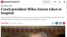O hospitalizaci eského prezidenta Miloe Zemana referovala i list The...
