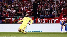 Mohammed Salah (Liverpoolu) se raduje z gólu na hiti Atlétika Madrid.