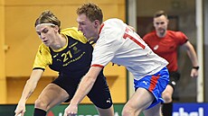 Markus Jonsson (vlevo) ze �védska a Ond�ej N�me�ek z �eska bojují o balónek.