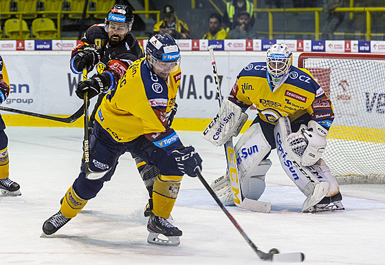 Utkání 16. kola hokejové extraligy: HC Verva Litvínov - PSG Berani Zlín. Zleva...