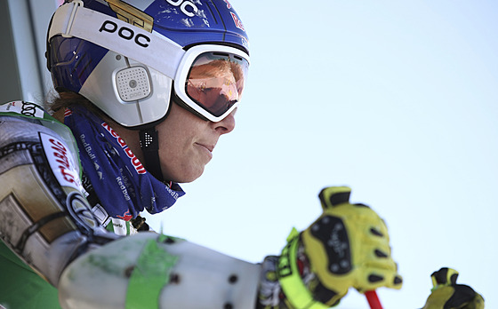 Ester Ledecká se soustedí na startu obího slalomu v Söldenu.