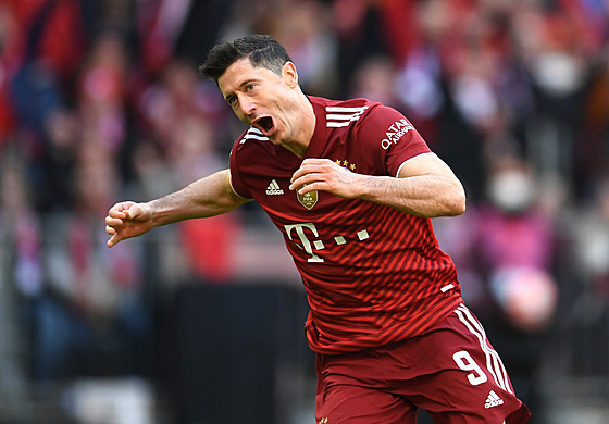 Robert Lewandowski z Bayernu Mnichov oslavuje svj gól do sít Hoffenheimu.