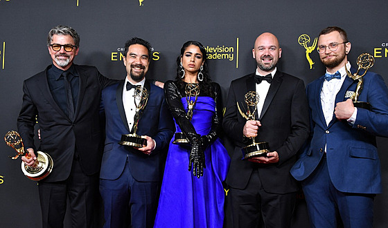 Rustam Hasanov (vpravo) se svými kolegy na udílení Zlatých glób v roce 2019