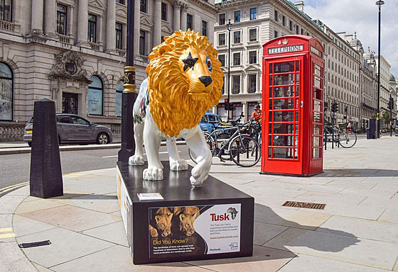 Socha lva od umělce Raye Richardsona na londýnském Waterloo Place (10. srpna...
