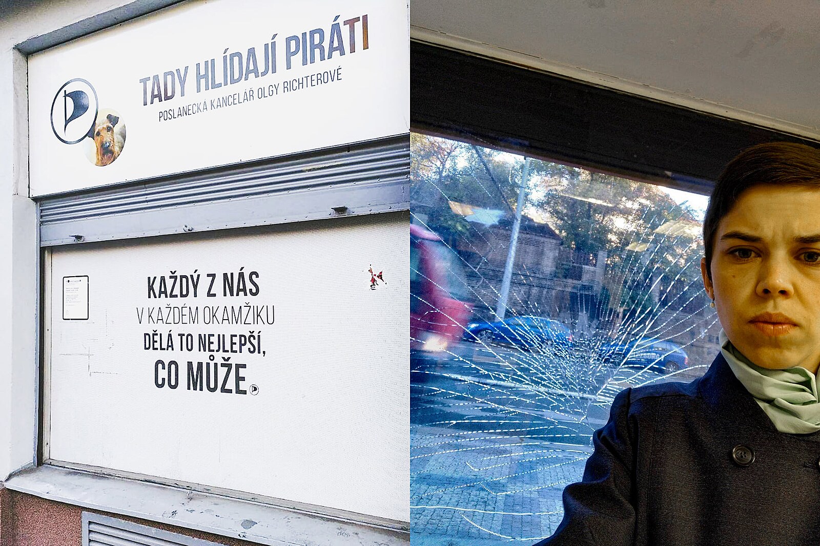 Vandal poni�il okno v kancelá�i Pirát�. (21. �íjna 2021)