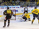Utkání 16. kola hokejové extraligy: HC Verva Litvínov - PSG Berani Zlín. Zleva...
