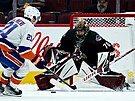 Branká Arizony Karel Vejmelka zasahuje v duelu s NY Islanders.