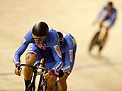 �eský dráhový cyklista Dominik Topinka v týmovém sprintu na mistrovství sv�ta.