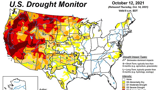 Zpad USA trp extrmn dlouhodob sucho. m tmav barva, tm je situace hor