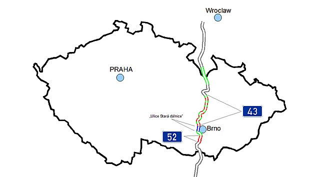 Historick trasa Hitlerovy dlnice, j se plnovan trasa D43 nejvce bl.