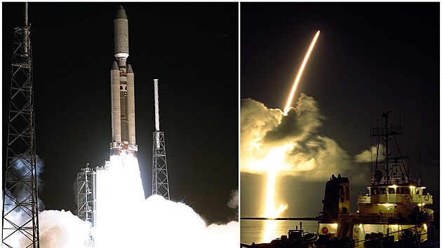 Start rakety Titan IV se sondou Cassini z rampy SLC-40 v jnu 1997.