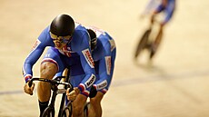 Český dráhový cyklista Dominik Topinka v týmovém sprintu na mistrovství světa.