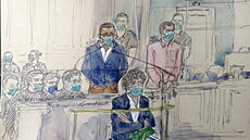 Muži obvinění z vraždy Mireille Knollové před pařížským soudem. (26. října 2021)