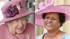 Britská královna Alžběta II. (vlevo) a nová prezidentka Barbadosu Sandra...