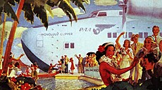 Reklama letecké společnosti Pan American Airways s vyobrazením létajícího člunu...