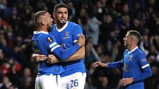 Gólová radost fotbalist� Rangers v utkání Evropské ligy proti Bröndby Koda�.