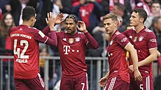 Radost hrá Bayernu Mnichov po první brance Serge Gnabryho do sít Hoffenheimu.