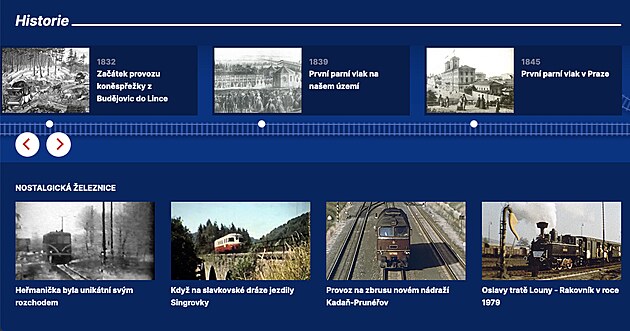 Portál Na kolejích, sekce Historie, časová osa železničních milníků a pořad...