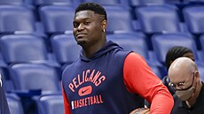 Zion Williamson na pedzápasovém tréninku New Orleans