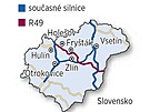 Trasa plánované silnice R49 pes Zlínský kraj