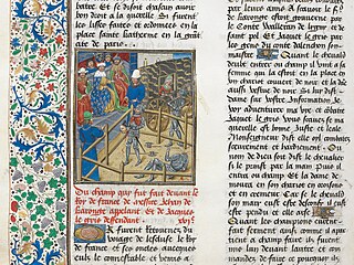 Tak zachytil souboj Jacquese Le Grise a Jeana de Carrougese stedovký rukopis.