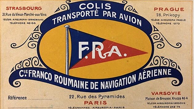 Jeden propagačních plakátů nově vzniklé společnosti CFRNA (Compagnie Franco- Roumaine de Navigation Aérienne).