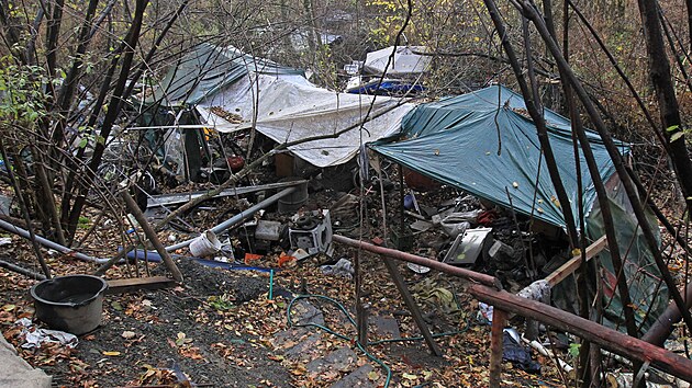Vyklzen a likvidace bezdomoveckho tbora ve Slezsk Ostrav. (9. listopadu 2021)