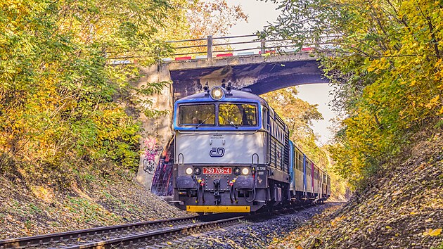 Na fotografii je lokomotiva řady 750, tedy ta, které se přezdívá „brejlovec“. Byla pořízena 30. října kousek za zastávkou Praha-Cibulka, kdy tato krásná lokomotiva táhla soupravu známou jako Cyklohráček, jenž končil svou sezonu. Byly k němu proto připojeny dva vagony v historickém nátěru a již zmíněná lokomotiva. Místo na fotku bylo vybráno díky kompozici vlaku s mostem, a v současnosti i s krásným okolím vytvořeným barevnými listy.
