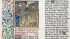 Tak zachytil souboj Jacquese Le Grise a Jeana de Carrougese st�edov�ký rukopis.