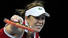 Ruská tenistka Anastasia Pavlju�enkovová v duelu s americkou soupe�kou Danielle...