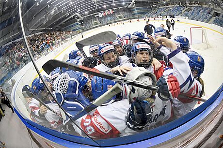 eské hokejistky slaví postup na olympijské hry v Pekingu.