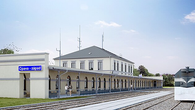 Vizualizace rekonstruovaného nádraí s výpravní budovou ve stanici Opava západ