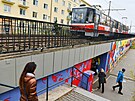 Tramvajový most a podchod pro chodce v Brně.
