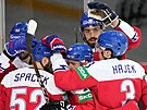 etí hokejisté se radují z gólu na MS proti Slovensku.