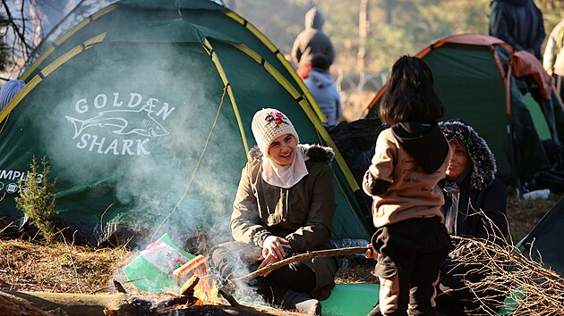 Migranti tbo v lese u polsko-blorusk hranice. (9. listopadu 2021)