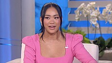 Americká gymnastka Sanisa Lee v televizním poadu The Ellen Show (30. záí 2021)