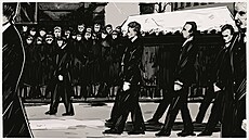 Říjen 1939. Demonstrace proti okupantům. Výřez z ilustrace. V textu pohřeb Jana...
