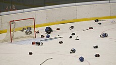 Spou, která na led zstala po eských hokejistkách oslavujících postup na...