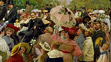 Starosta Vídn� Karl Lueger na dobové malb� b�hem projí��ky Praterem (1904)