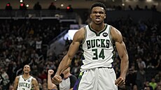 Maximáln nahecovaný Janis Adetokunbo z Milwaukee pi svém dalím velkém...