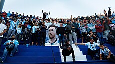 Argentinští fanoušci s podobiznou Lionela Messiho